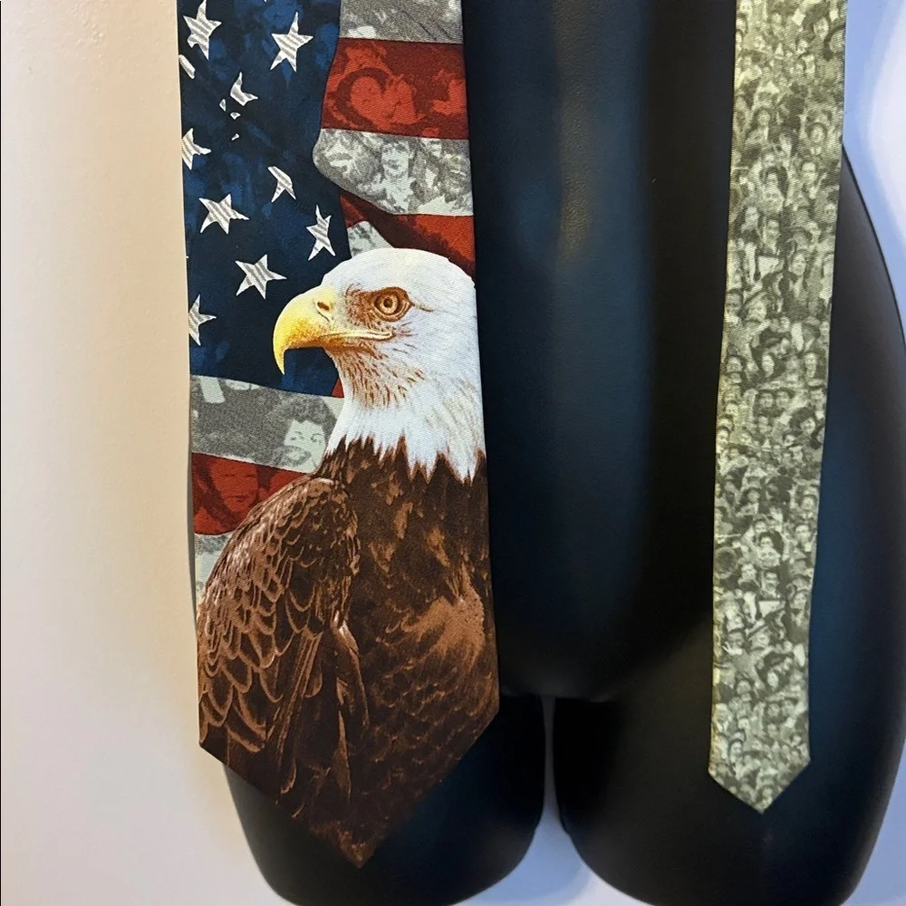 Eagles Wings Vintage Bald Eagle American Flag Statue of Liberty Silk Necktie Tie